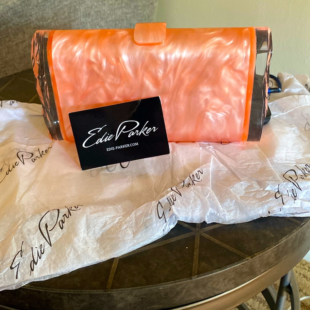 Edie Parker Pink Lara Clutch with Snap Closure.